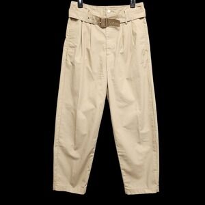 Levis Premium High Loose Taper Pants Womens 28x28 Belted Tan Khaki Pleated Baggy